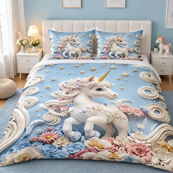 Micro_Fiber_Digital_Blue_Unicorn_Floral_Print_Bedsheet_With_Pillow_Covers