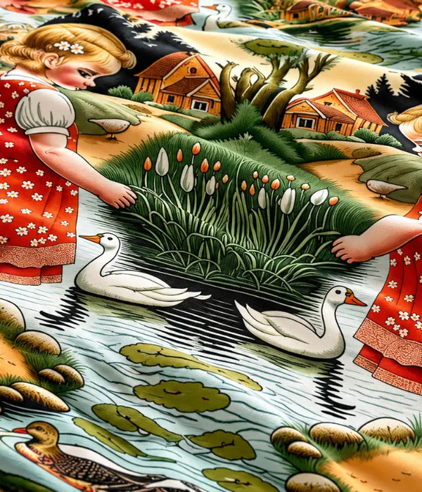 Microfiber_Storybook_Garden_Pond_Scenic_Print_Bedsheet_With_Pillow_Covers