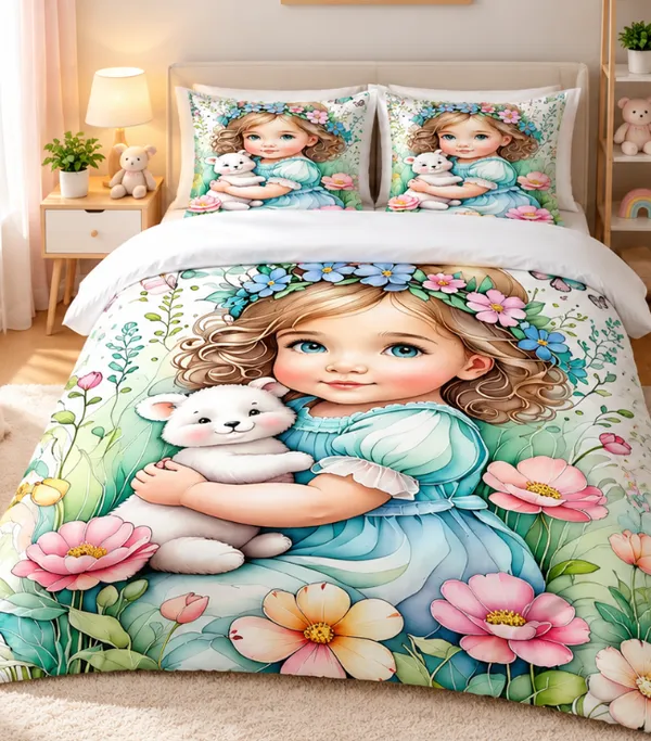 Microfiber_Floral_Girl_Teddy_Bear_Digital_Print_Bedsheet_With_Pillow_Covers