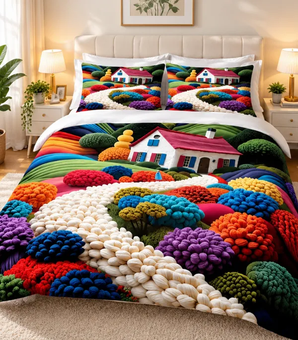 Micro_Fiber_Digital_Cottage_Scenic_Landscape_Print_Bedsheet_With_Pillow_Covers