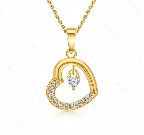 Gold_Tone_Sterling_Silver_Heart_Pendant_Necklace_For_Women