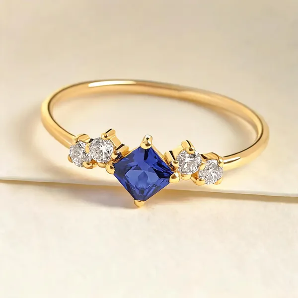 Gold_Sterling_Silver_Blue_Stone_Accent_Ring_For_Women
