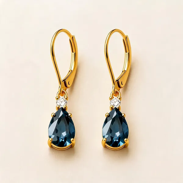 Gold_Sterling_Silver_Blue_Cz_Pear_Drop_Earrings_For_Women