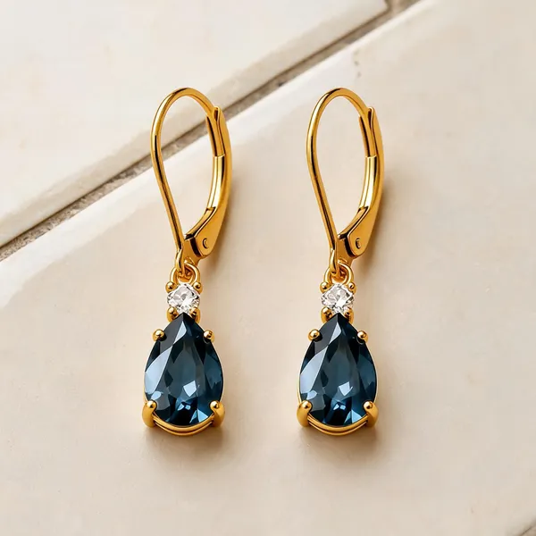 Gold_Sterling_Silver_Blue_Cz_Pear_Drop_Earrings_For_Women