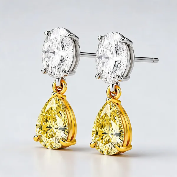 Gold_Sterling_Silver_Two_Tone_Yellow_Cz_Pear_Dangle_Earrings_For_Women