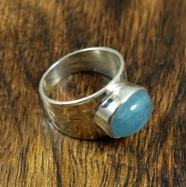 925_Silver-Tone,_aquamarine_Stone_Statement_Ring_for_Unisex