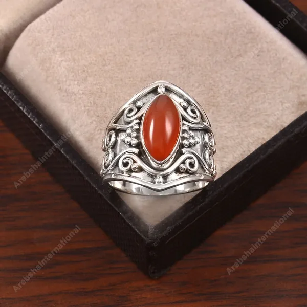 Silver_Tone_Orange_carnelian_Stone_Statement_Ring