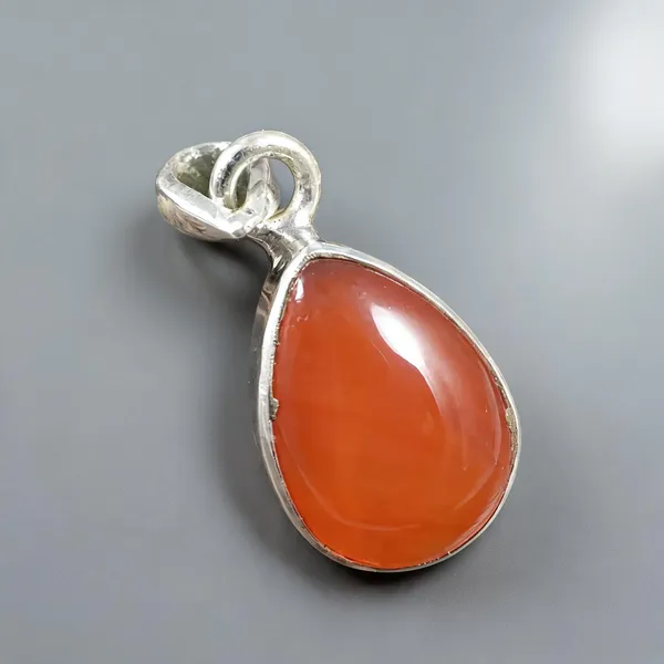 Orange_Silver_925_Teardrop_Carnelian_Stone_Gemstone_Pendant_For_Men_And_Women
