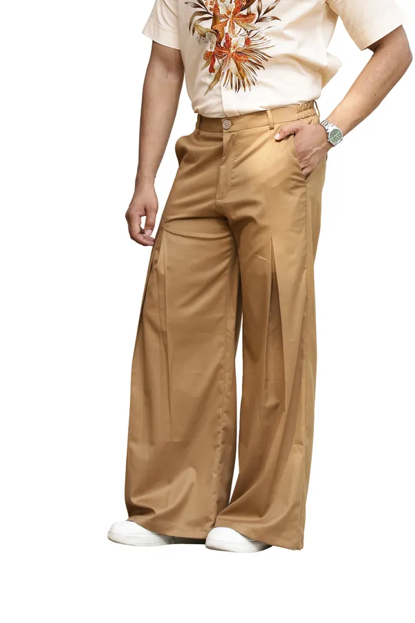 Tan_Poly_Blend_Wide_Leg_Trouser_For_Men