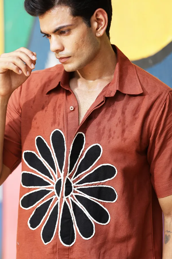 Rust_Floral_Print_Short_Sleeve_Shirt_for_Men