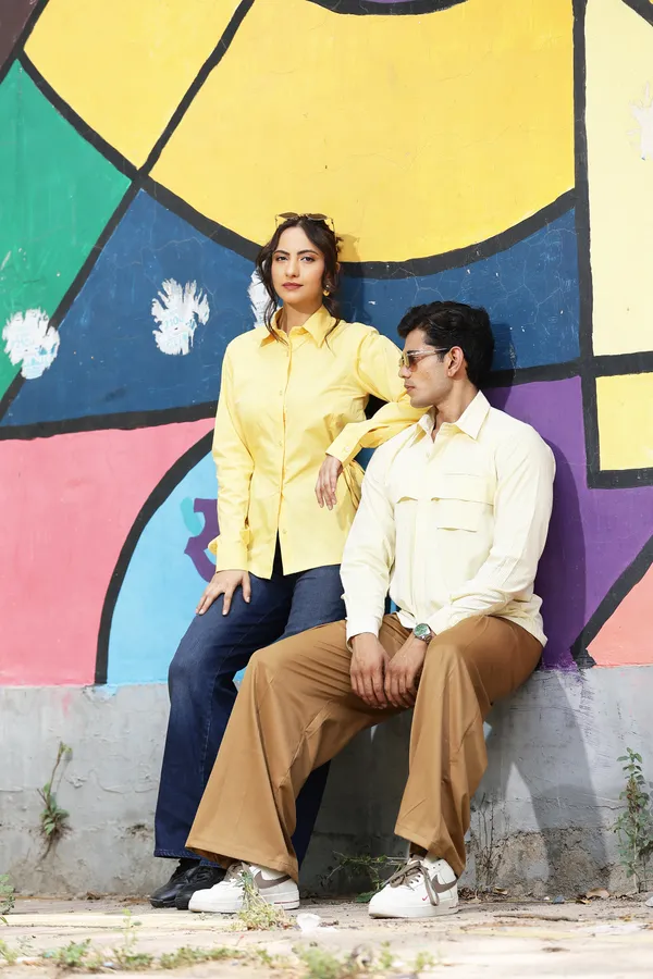 Yellow_And_Cream_Cotton_Relaxed_Fit_Shirt_And_Trouser_For_Unisex