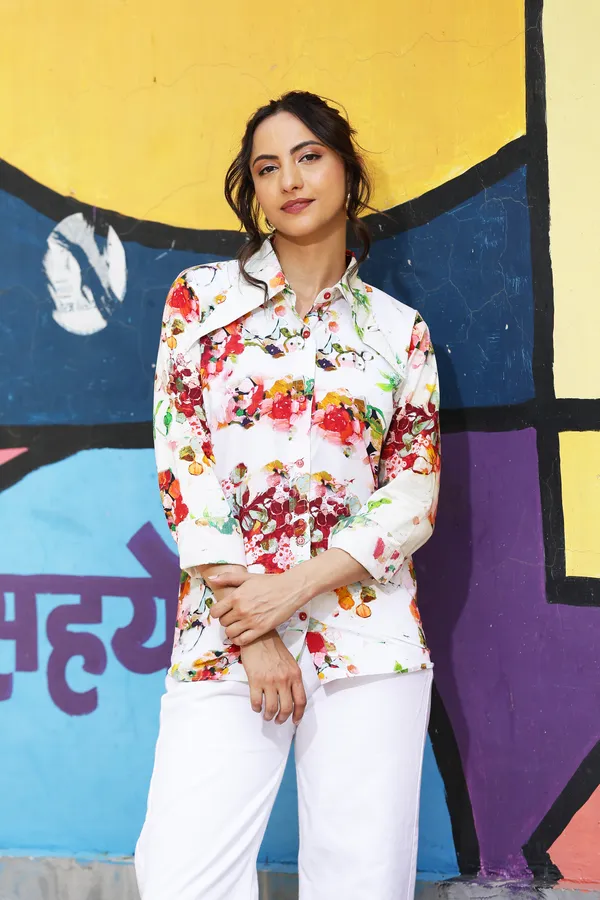 White_Cotton_Floral_Print_Relaxed_Fit_Shirt_For_Women