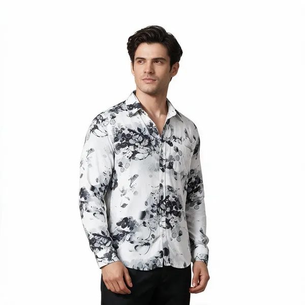 White_Cotton_Poplin_Relaxed_Fit_Floral_Shirt_And_Trouser_For_Unisex