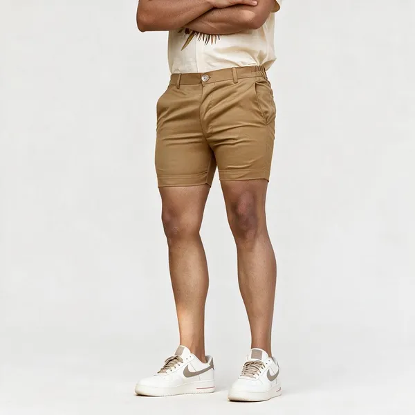 Khaki_Cotton_Blend_Regular_Fit_Casual_Shorts_For_Men