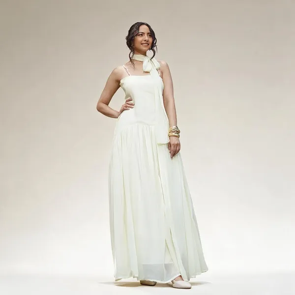 White_Georgette_Sleeveless_Maxi_Dress_For_Women