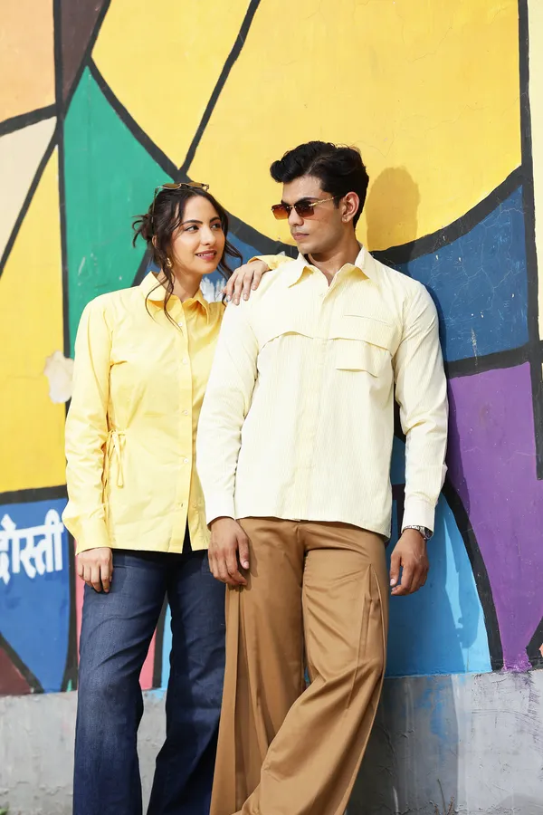 Yellow_And_Cream_Cotton_Relaxed_Fit_Shirt_And_Trouser_For_Unisex