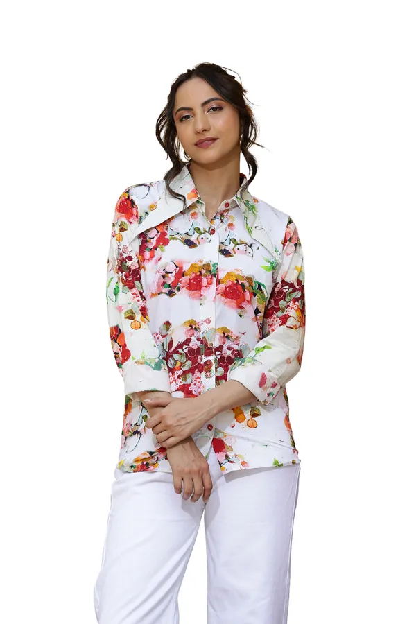 White_Cotton_Floral_Print_Relaxed_Fit_Shirt_For_Women