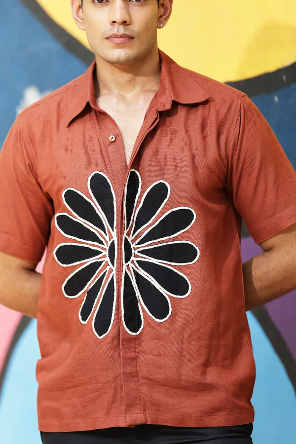 Rust_Floral_Print_Short_Sleeve_Shirt_for_Men