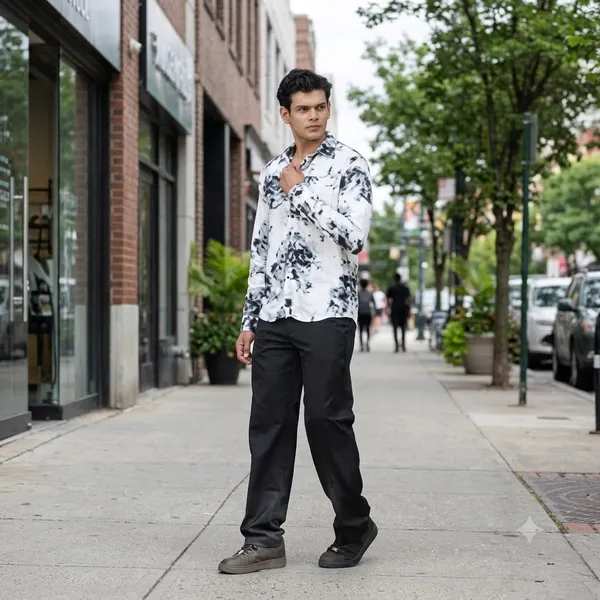 White_Cotton_Poplin_Relaxed_Fit_Floral_Shirt_And_Trouser_For_Unisex