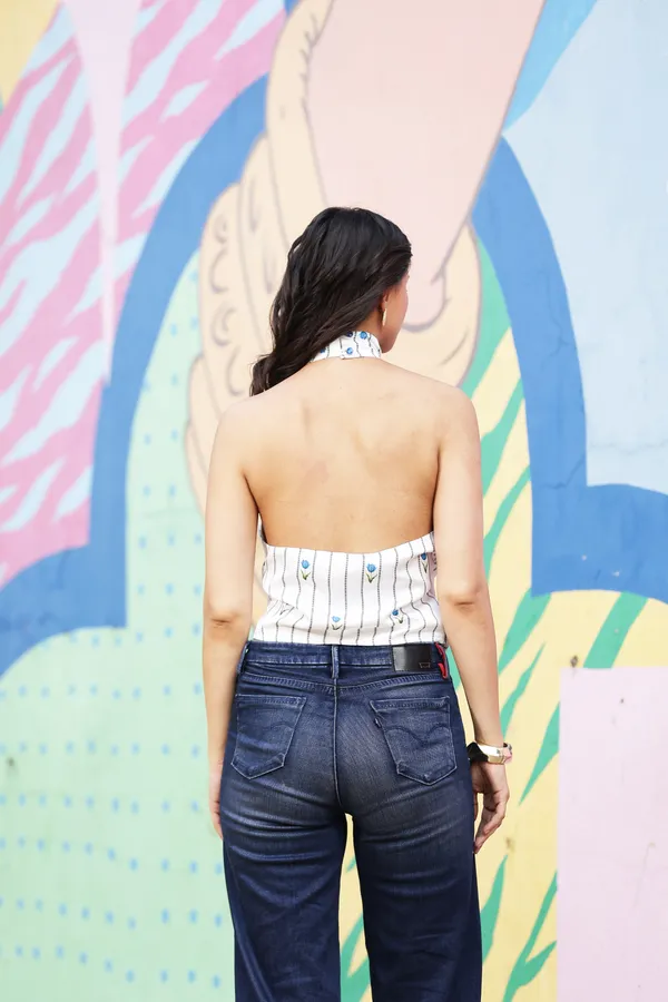 White_Satin_Floral_Print_Halter_Neck_Top_For_Women
