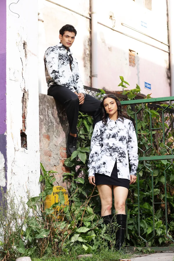 White_Cotton_Floral_Print_Relaxed_Fit_Shirt_And_Trouser_For_Unisex