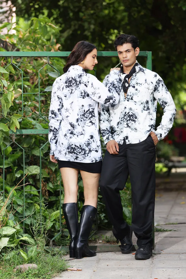White_Cotton_Floral_Print_Relaxed_Fit_Shirt_And_Trouser_For_Unisex