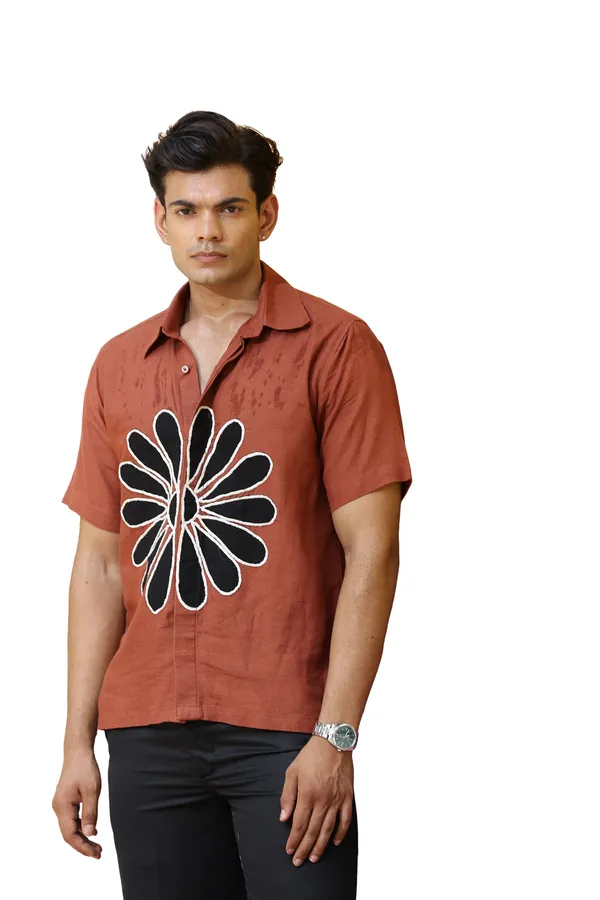 Rust_Floral_Print_Short_Sleeve_Shirt_for_Men