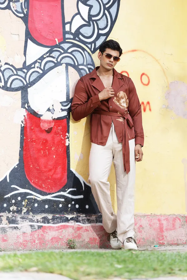 Brown_Satin_Relaxed_Fit_Wrap_Around_Shirt_For_Men