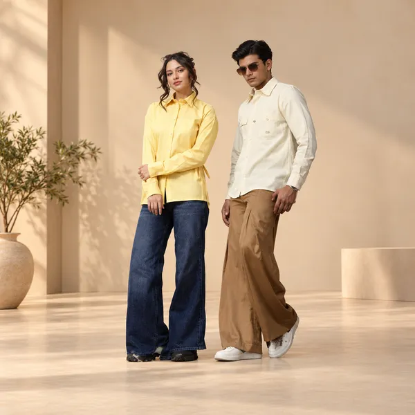 Yellow_And_Cream_Cotton_Relaxed_Fit_Shirt_And_Trouser_For_Unisex