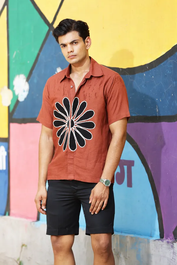 Rust_Floral_Print_Short_Sleeve_Shirt_for_Men