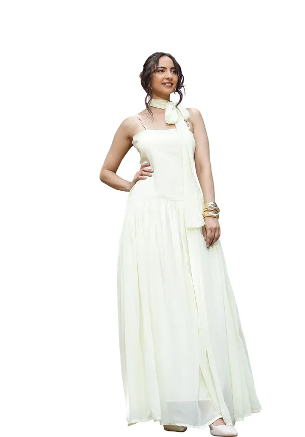 White_Georgette_Sleeveless_Maxi_Dress_For_Women