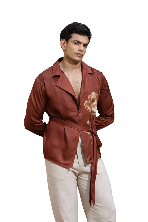 Brown_Satin_Relaxed_Fit_Wrap_Around_Shirt_For_Men