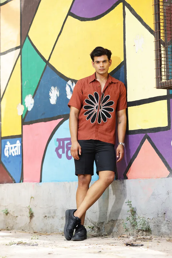 Rust_Floral_Print_Short_Sleeve_Shirt_for_Men