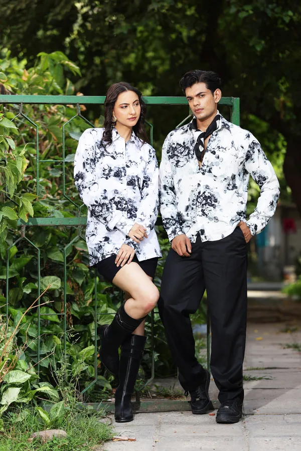 White_Cotton_Floral_Print_Relaxed_Fit_Shirt_And_Trouser_For_Unisex