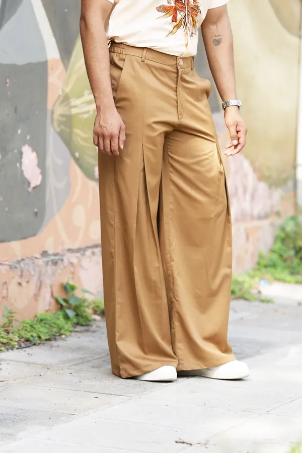 Tan_Poly_Blend_Wide_Leg_Trouser_For_Men