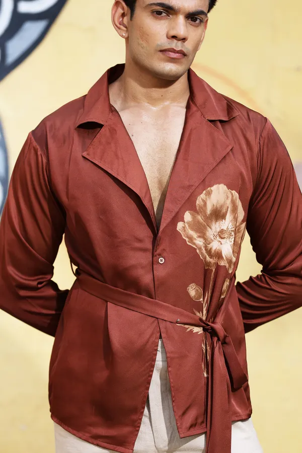 Brown_Satin_Relaxed_Fit_Wrap_Around_Shirt_For_Men