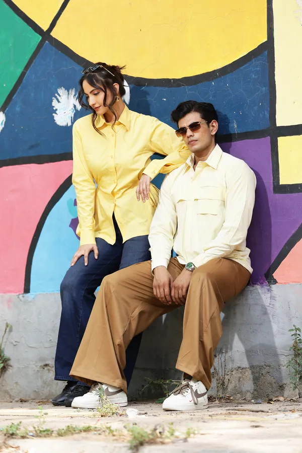 Yellow_And_Cream_Cotton_Relaxed_Fit_Shirt_And_Trouser_For_Unisex