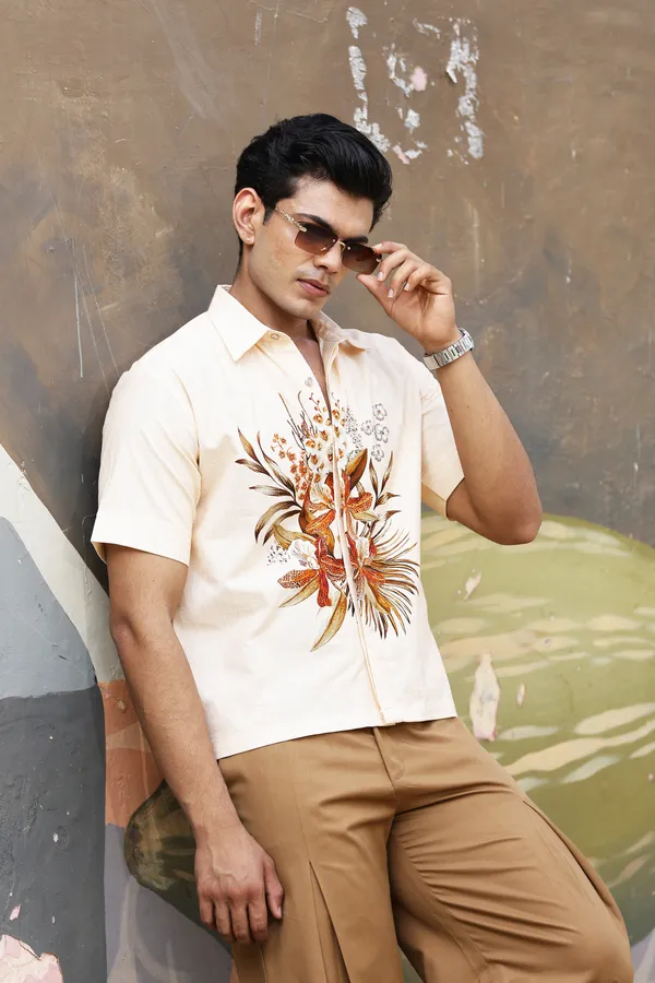 Cream_Cotton_Linen_Floral_Print_Regular_Fit_Shirt_For_Men