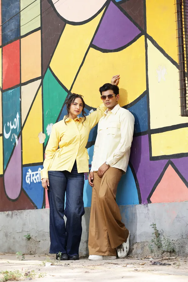 Yellow_And_Cream_Cotton_Relaxed_Fit_Shirt_And_Trouser_For_Unisex