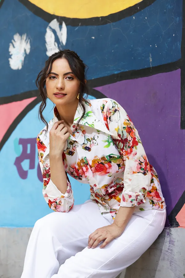 White_Cotton_Floral_Print_Relaxed_Fit_Shirt_For_Women