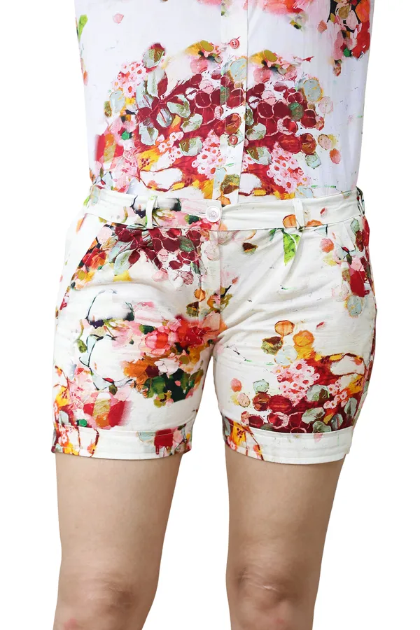 White_Cotton_Linen_Mid-Rise_Floral_Shorts_For_Women