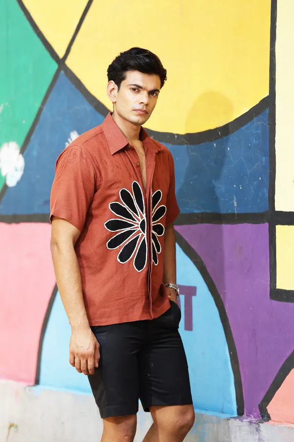 Rust_Floral_Print_Short_Sleeve_Shirt_for_Men