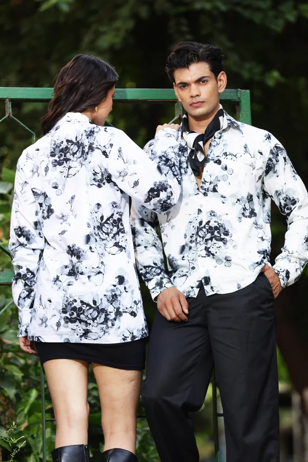 White_Cotton_Floral_Print_Relaxed_Fit_Shirt_And_Trouser_For_Unisex