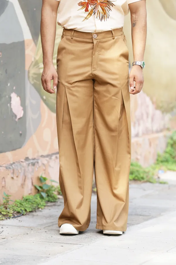 Tan_Poly_Blend_Wide_Leg_Trouser_For_Men