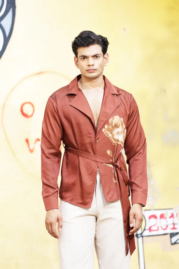 Brown_Satin_Relaxed_Fit_Wrap_Around_Shirt_For_Men