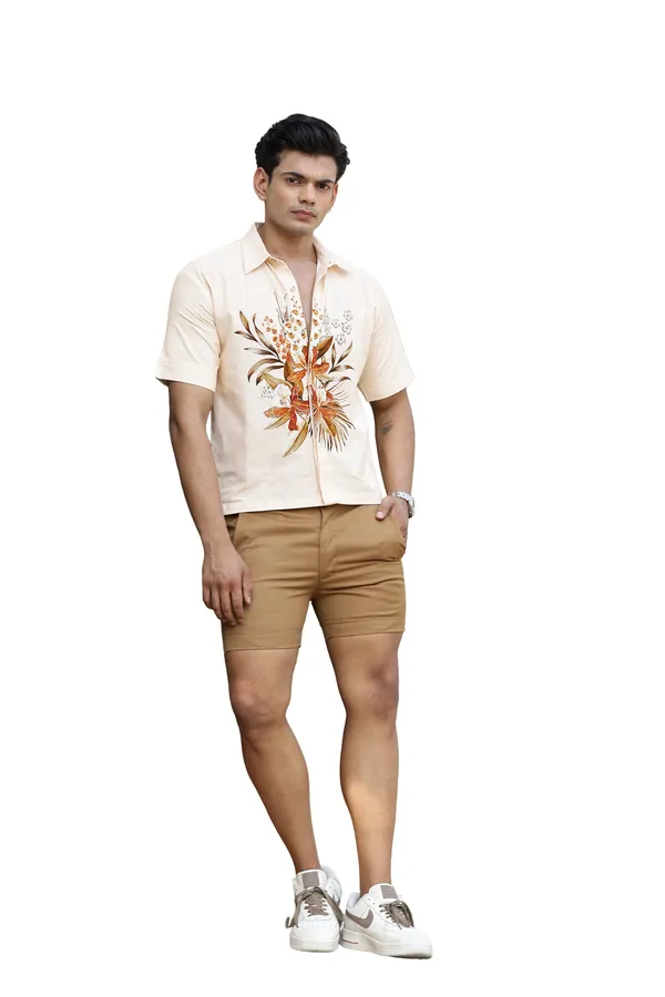 Cream_Cotton_Linen_Relaxed_Fit_Floral_Shirt_And_Shorts_For_Men