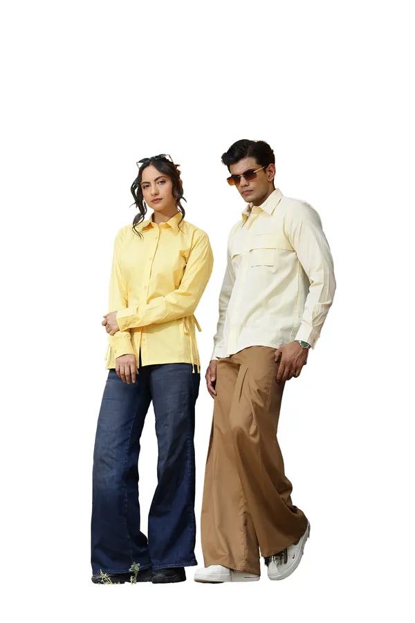 Yellow_And_Cream_Cotton_Relaxed_Fit_Shirt_And_Trouser_For_Unisex