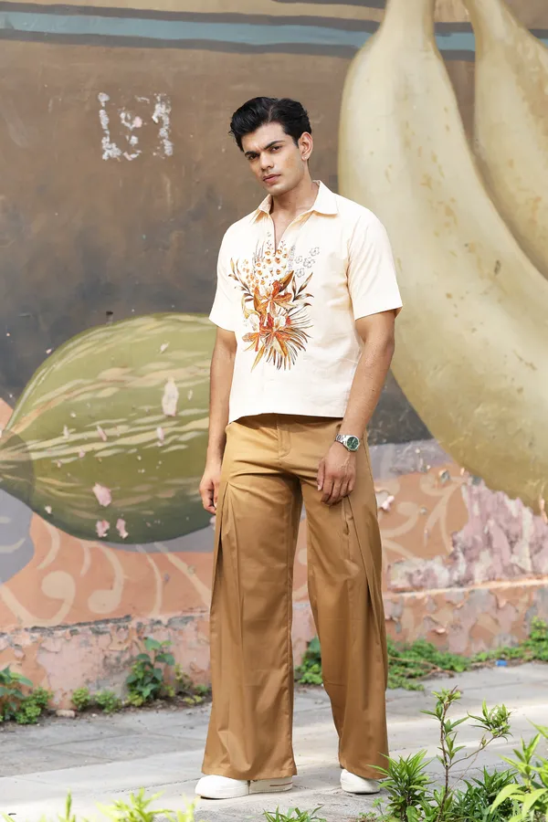 Tan_Poly_Blend_Wide_Leg_Trouser_For_Men