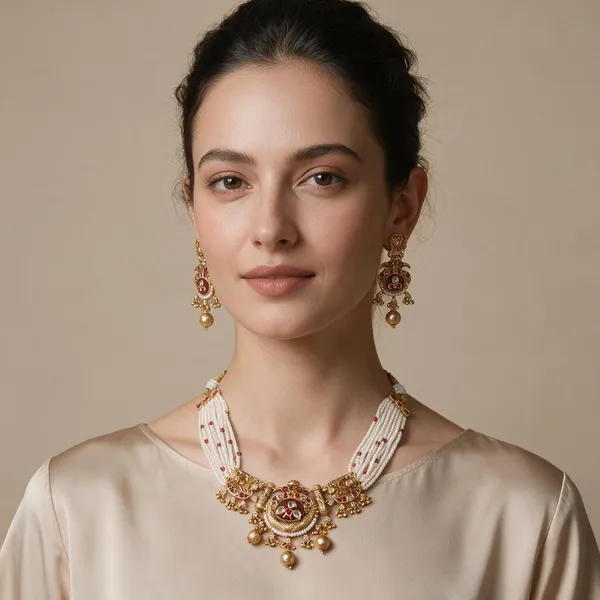 Gold_Raani_Spelter_Alloy_Traditional_Pearl_Beaded_Necklace_And_Earrings_Set_For_Women
