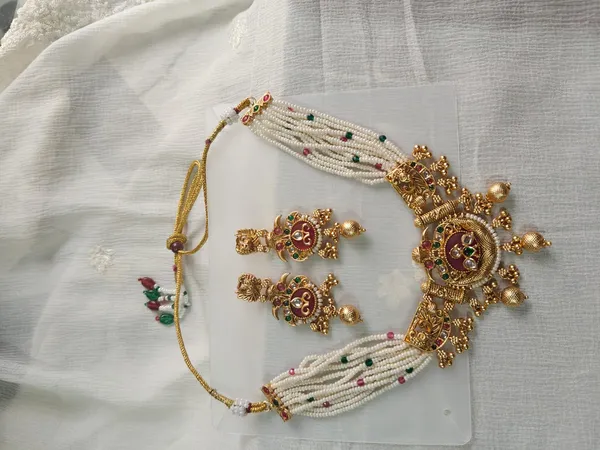 Gold_Tone_Temple_Necklace_And_Earrings_Set